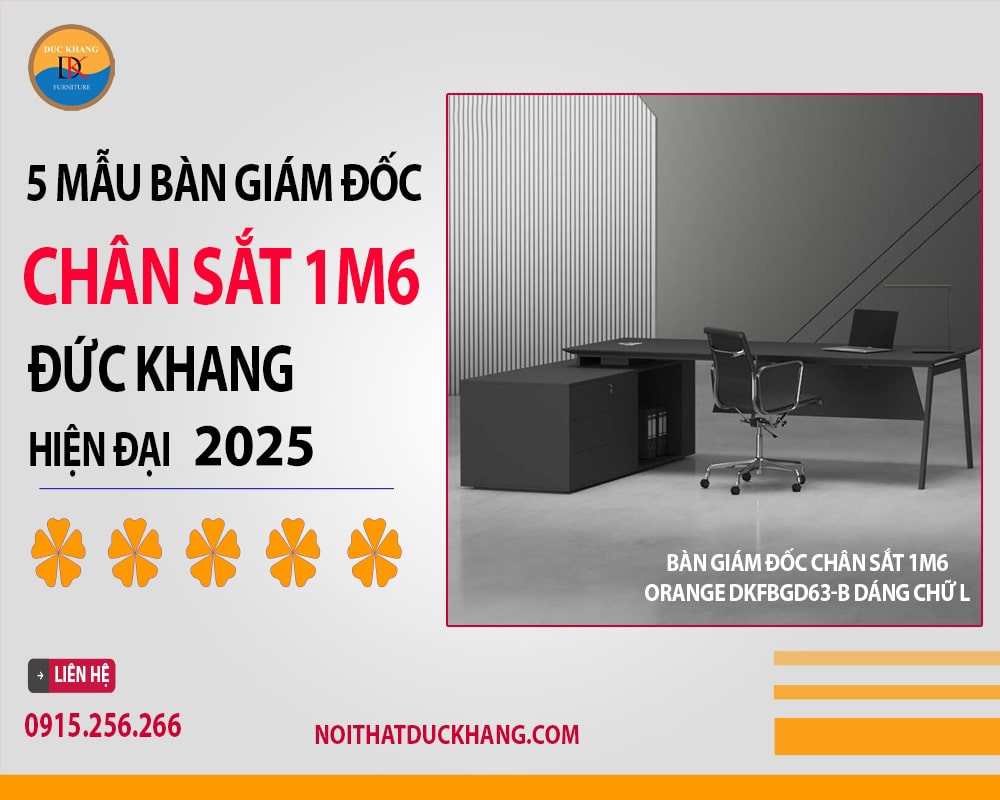 Bàn giám đốc chân sắt 1m6 Orange DKFBGD63-B dáng chữ L Bàn giám đốc chân sắt 1m6 Orange DKFBGD63-B dáng chữ L