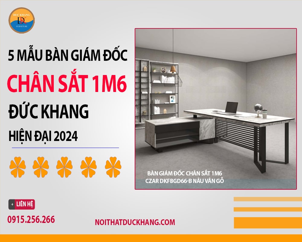 Bàn giám đốc chân sắt 1m6 Czar DKFBGD66-B nâu vân gỗ