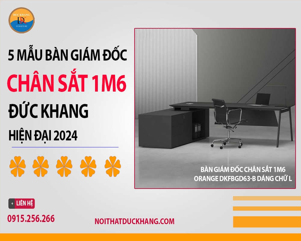 Bàn giám đốc chân sắt 1m6 Orange DKFBGD63-B dáng chữ L