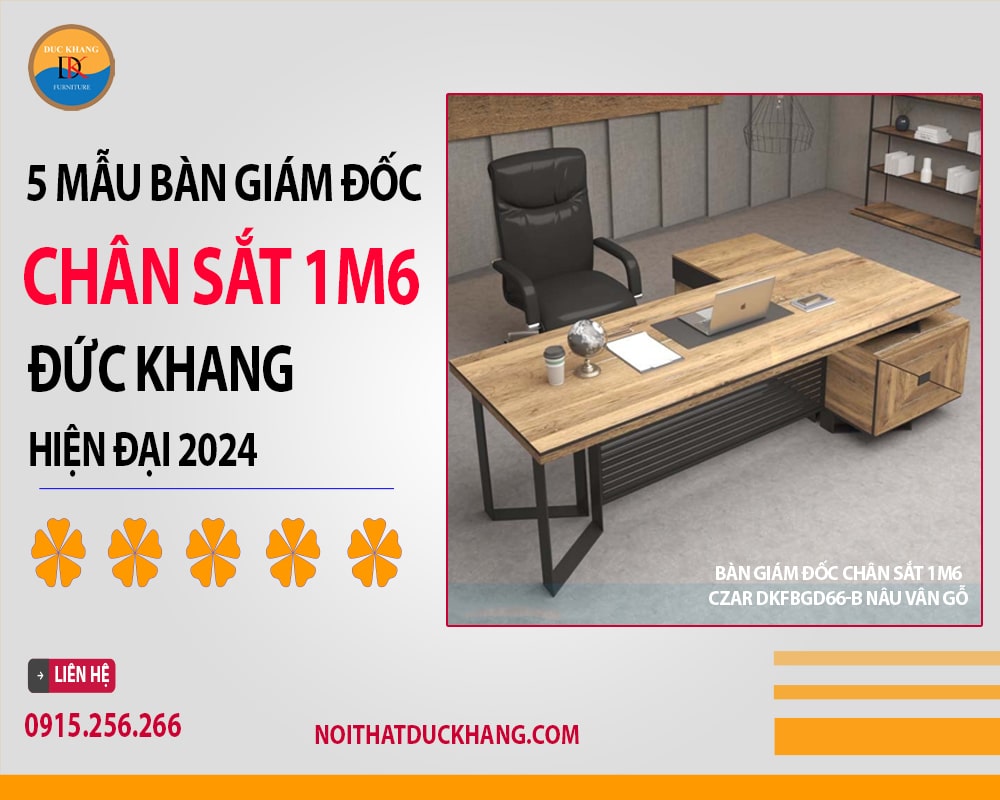 Bàn giám đốc chân sắt 1m6 Czar DKFBGD66-B nâu vân gỗ