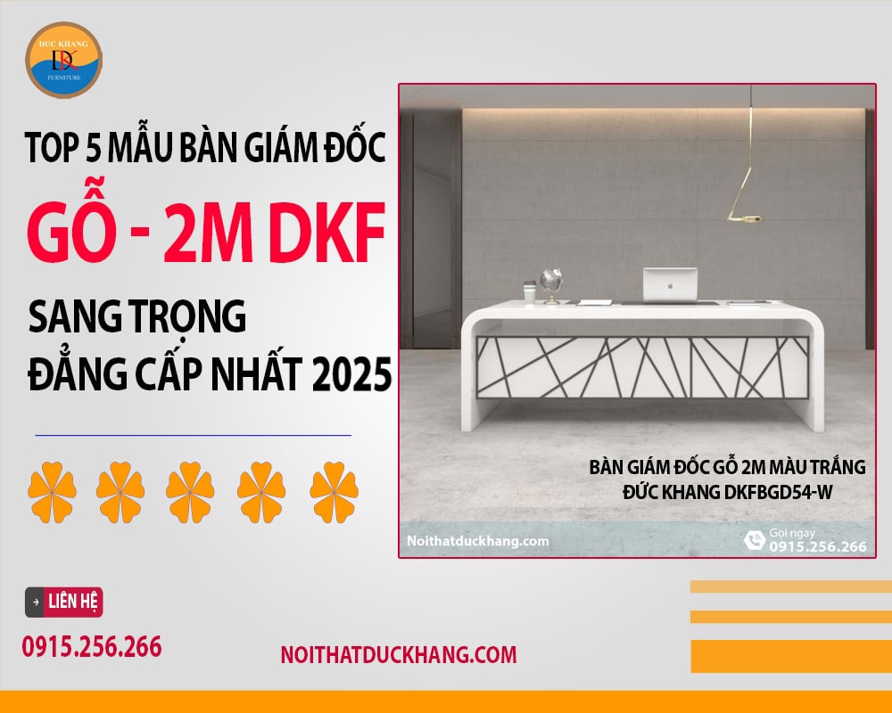 Bàn giám đốc gỗ 2m màu trắng Đức Khang DKFBGD54-W Bàn giám đốc gỗ 2m màu trắng Đức Khang DKFBGD54-W