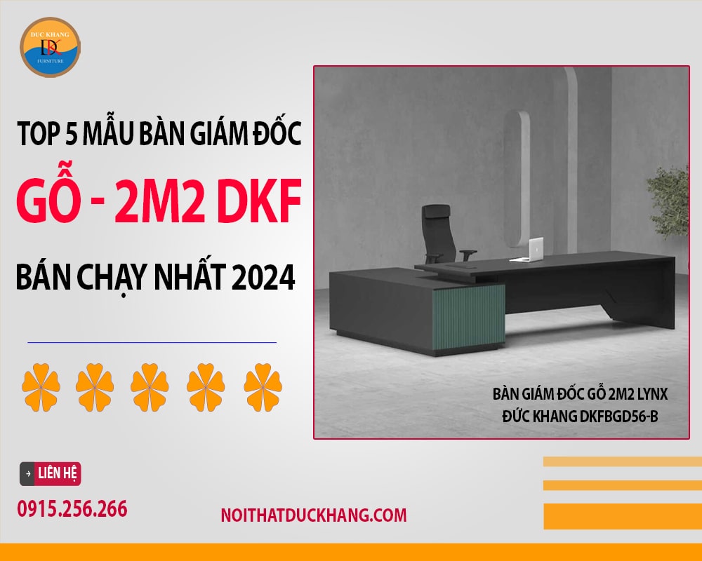 Bàn giám đốc gỗ 2m2 Lynx Đức Khang DKFBGD56-B