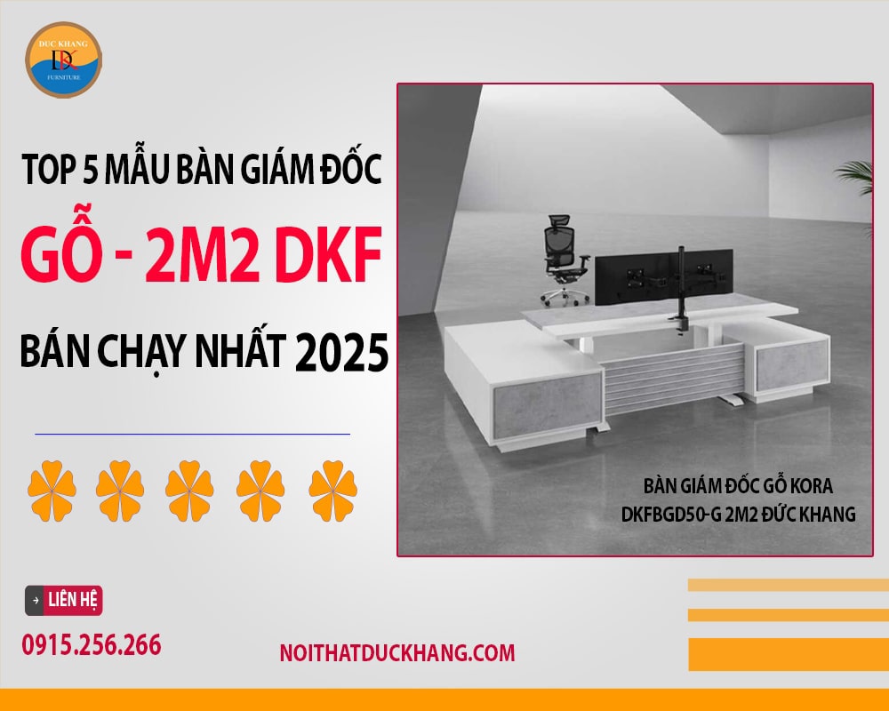 Bàn giám đốc gỗ Kora DKFBGD50-G 2m2 Đức Khang màu trắng xám Bàn giám đốc gỗ Kora DKFBGD50-G 2m2 Đức Khang màu trắng xám