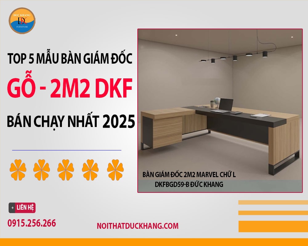 Bàn giám đốc 2m2 Marvel chữ L DKFBGD59-B Đức Khang Bàn giám đốc 2m2 Marvel chữ L DKFBGD59-B Đức Khang