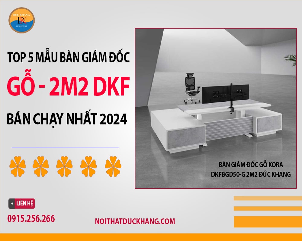 Bàn giám đốc gỗ Kora DKFBGD50-G 2m2 Đức Khang màu trắng xám