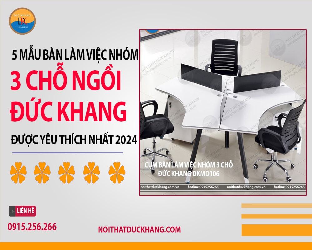 Cụm bàn làm việc nhóm 3 chỗ Đức Khang DKMD106