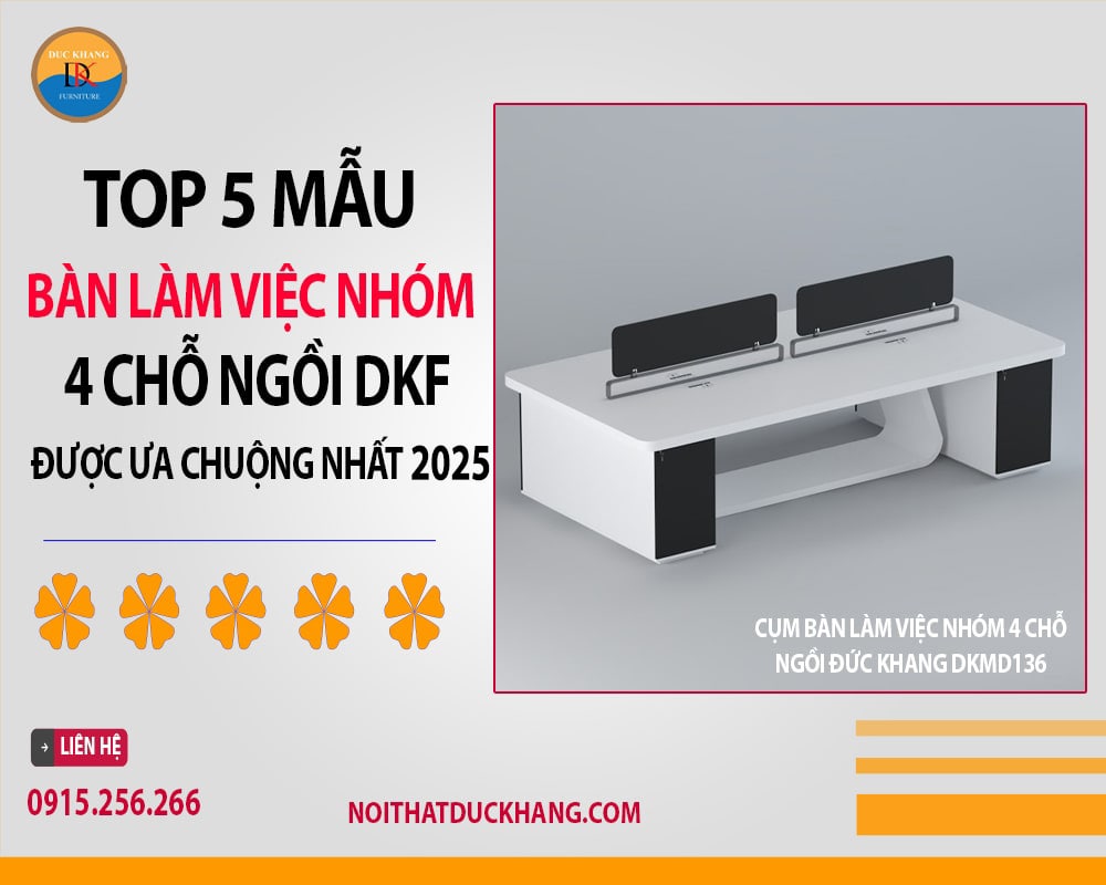 Cụm bàn làm việc nhóm 4 chỗ ngồi Đức Khang DKMD136