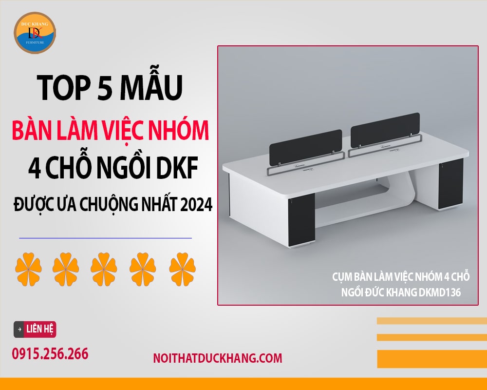 Cụm bàn làm việc nhóm 4 chỗ ngồi Đức Khang DKMD136