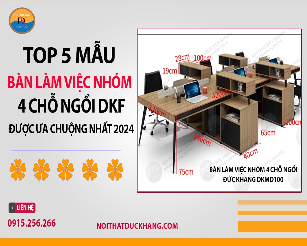 Bàn làm việc nhóm 4 chỗ ngồi Đức Khang DKMD100