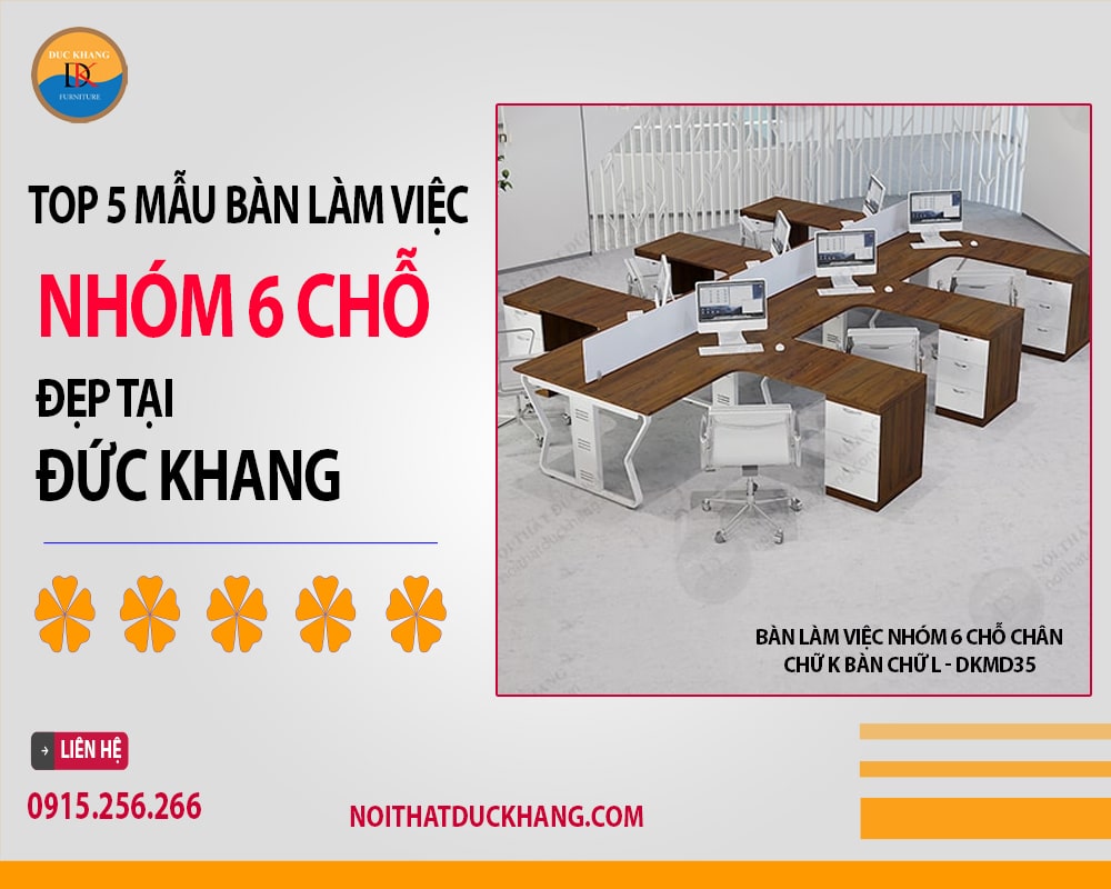 Bàn làm việc nhóm 6 chỗ chân chữ K - DKMD35