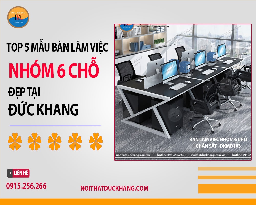 Bàn làm việc nhóm 6 chỗ chân sắt - DKMD103