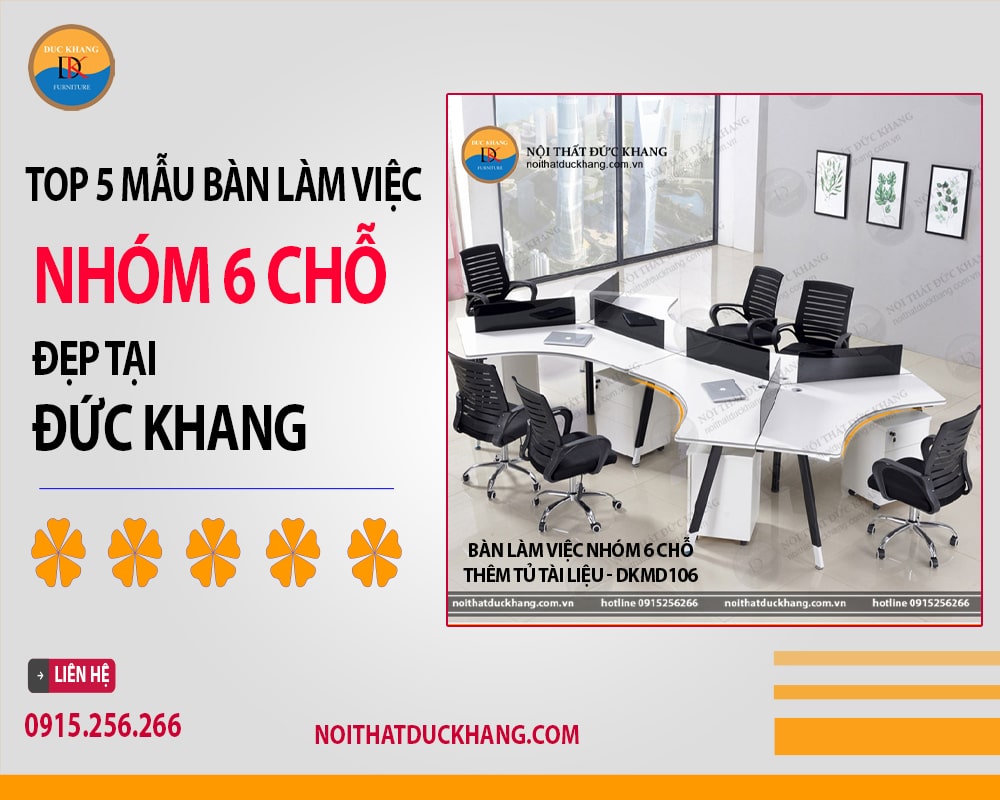 Bàn làm việc nhóm 6 chỗ kèm tủ tài liệu - DKMD106