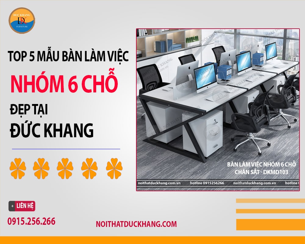 Bàn làm việc nhóm 6 chỗ chân sắt - DKMD103