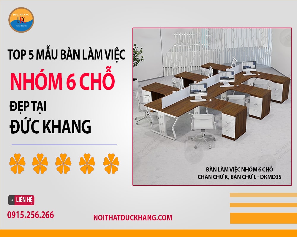 Bàn làm việc nhóm 6 chỗ chân chữ K, bàn chữ L - DKMD35