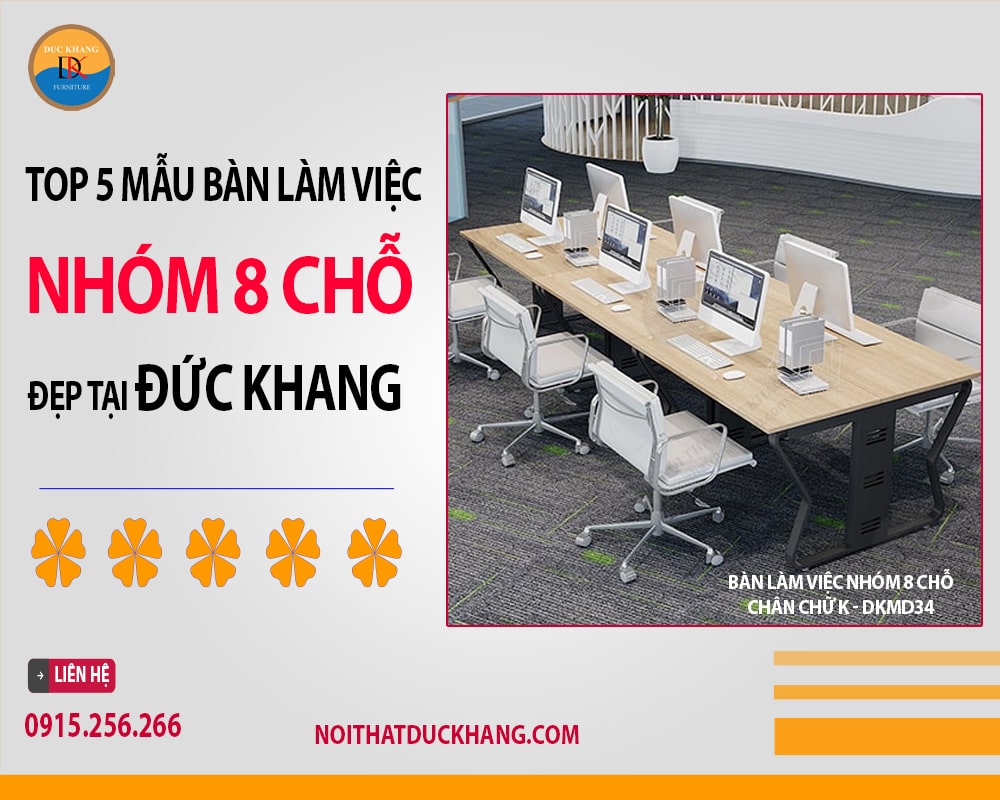 Bàn làm việc nhóm 8 chỗ chân chữ K - DKMD34