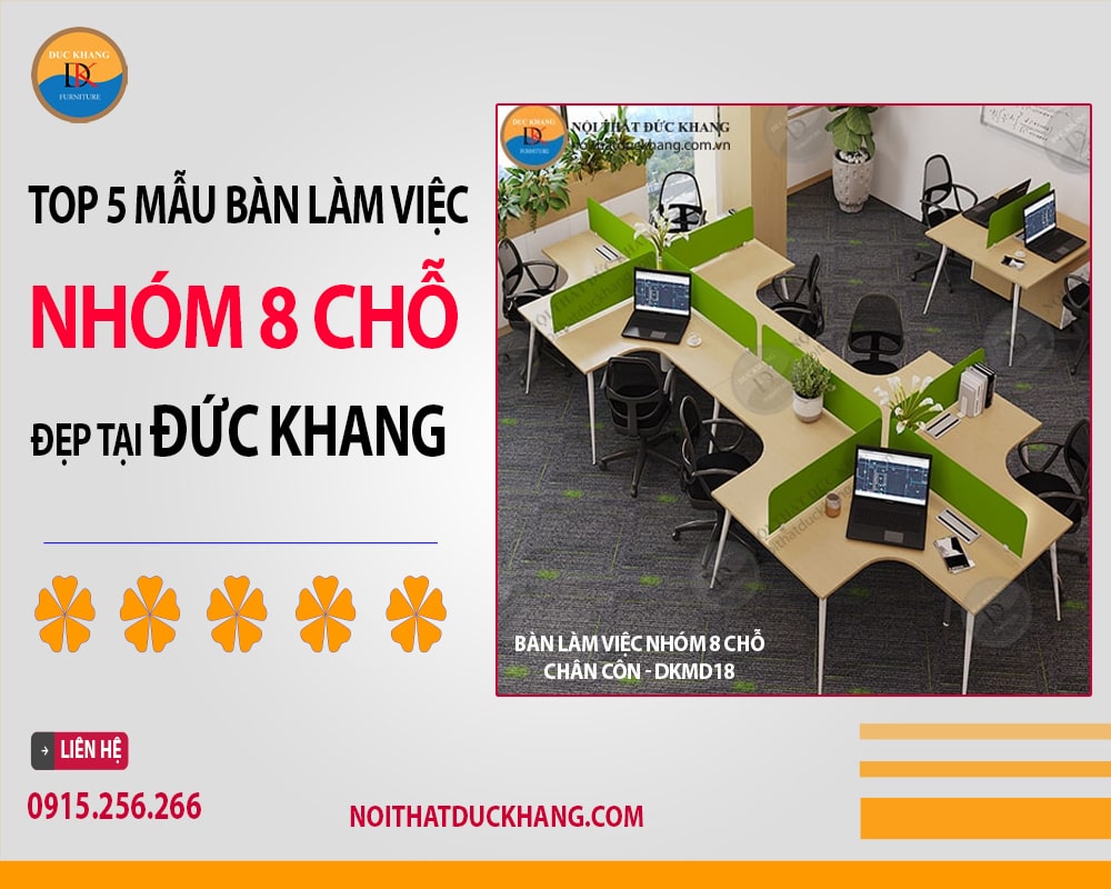 Bàn làm việc nhóm 8 chỗ chân côn - DKMD18