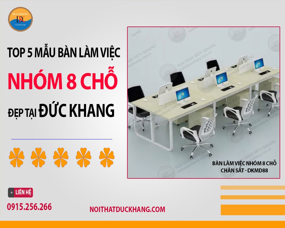 Bàn làm việc nhóm 8 chỗ chân sắt - DKMD88