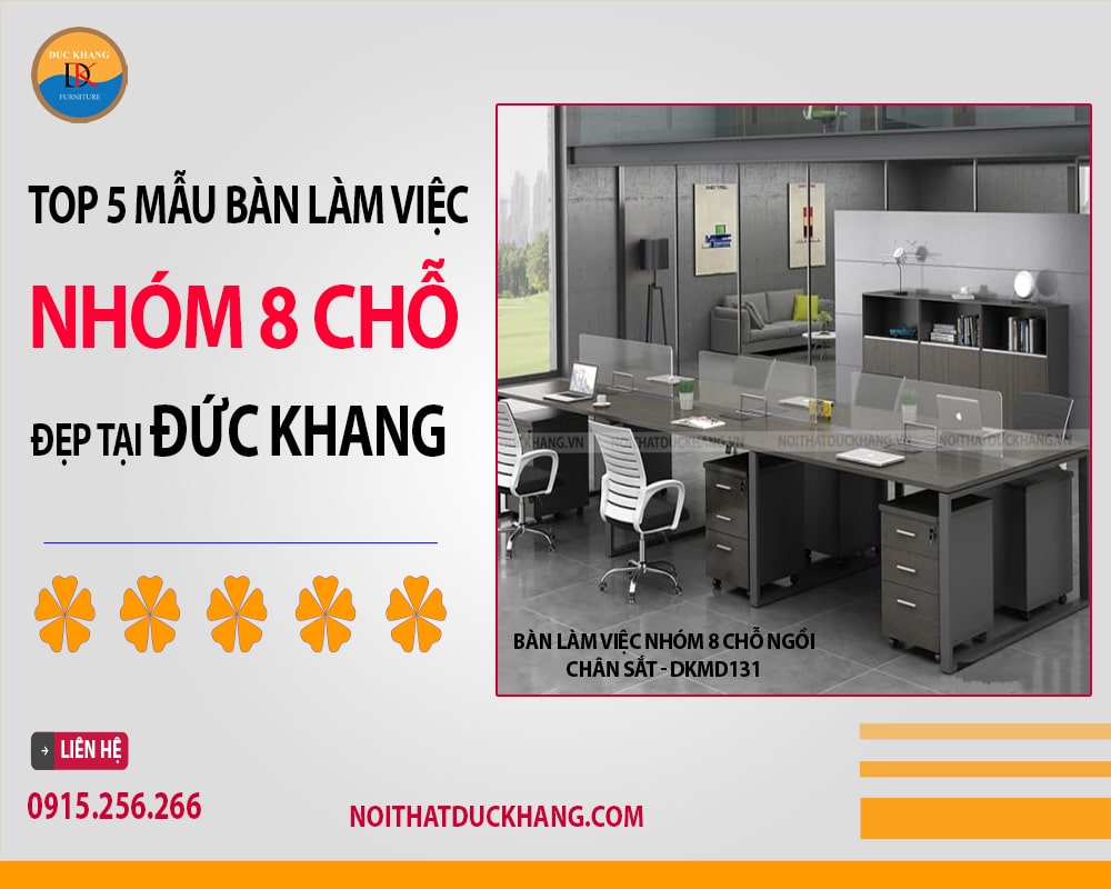 Bàn làm việc nhóm 8 chỗ ngồi chân sắt - DKMD131