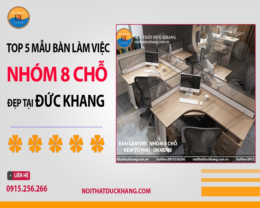 Bàn làm việc nhóm 8 chỗ kèm tủ phụ - DKMD93