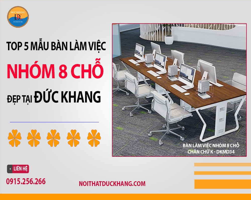 Top 5 mẫu bàn làm việc nhóm 8 chỗ ngồi đẹp tại Đức Khang