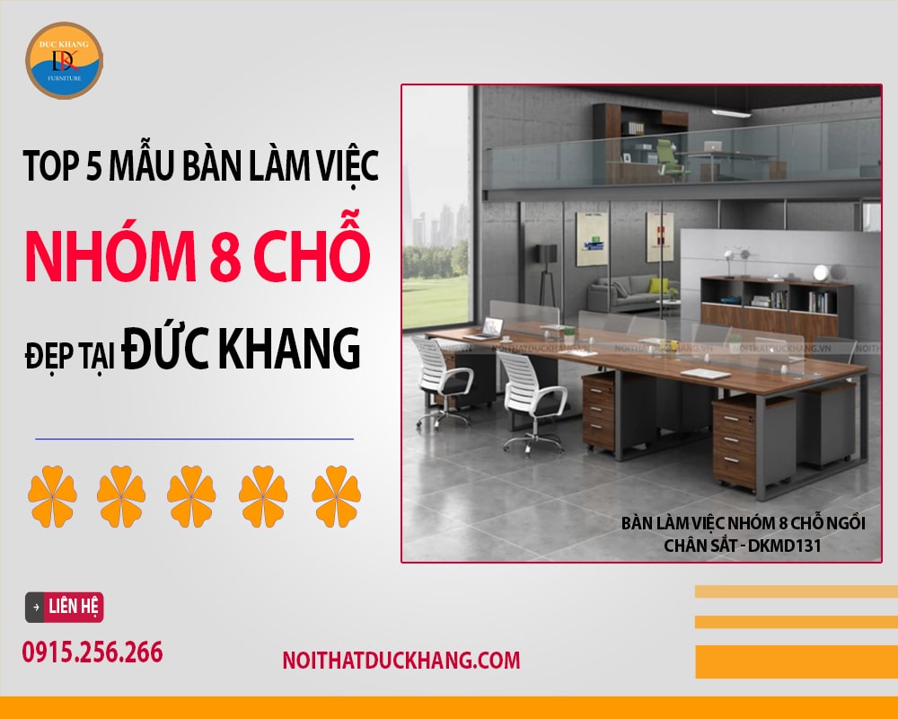 Bàn làm việc nhóm 8 chỗ ngồi chân sắt - DKMD131