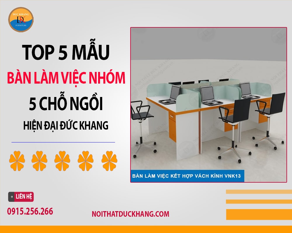 Bàn làm việc nhóm 5 chỗ ngồi kết hợp vách ngăn - VNK13