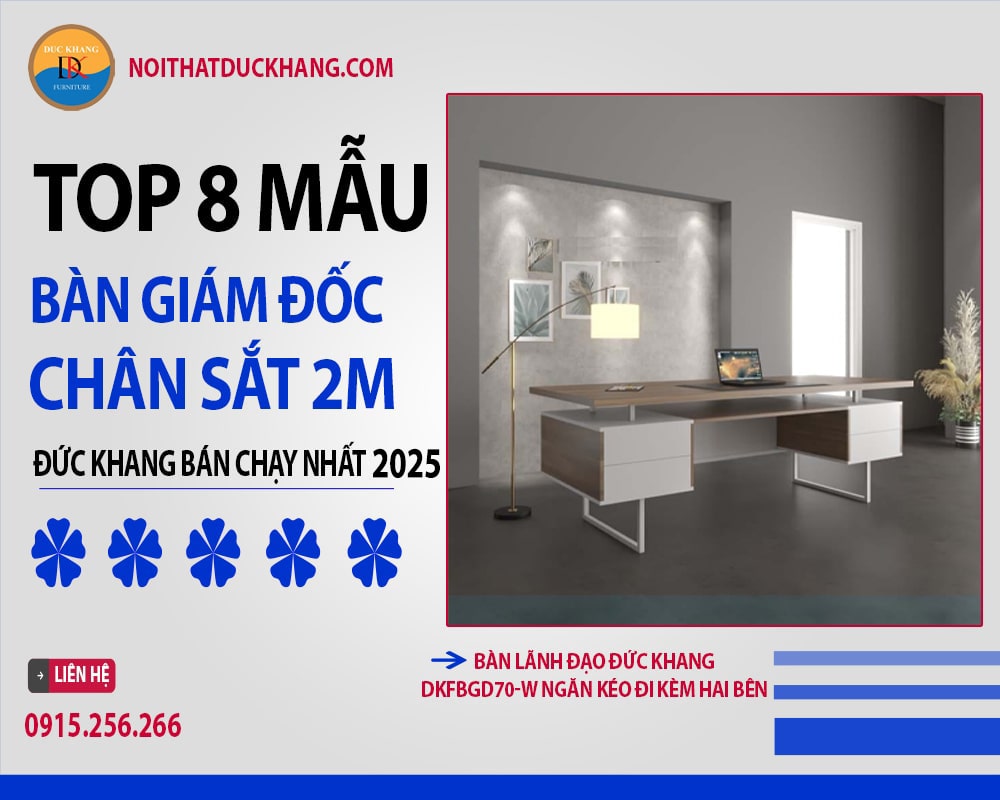 Bàn lãnh đạo Đức Khang DKFBGD70-W ngăn kéo đi kèm hai bên Bàn lãnh đạo Đức Khang DKFBGD70-W ngăn kéo đi kèm hai bên