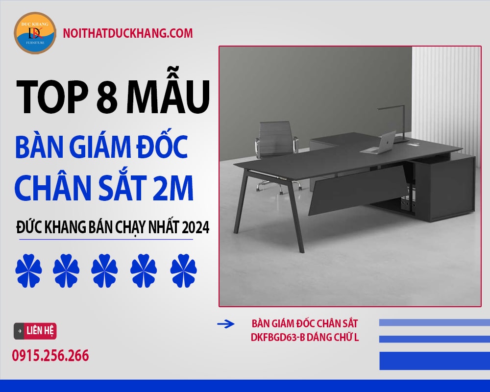 Bàn giám đốc chân sắt  DKFBGD63-B dáng chữ L