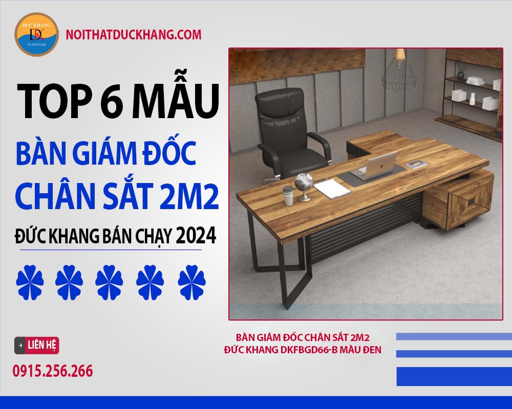 Bàn giám đốc chân sắt 2m2 Đức Khang DKFBGD66-B màu đen