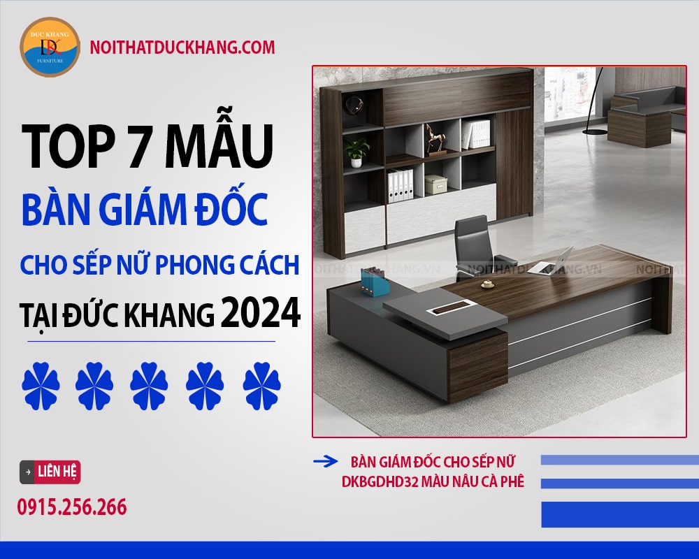 Bàn giám đốc cho sếp nữ DKBGDHD32 màu nâu cà phê