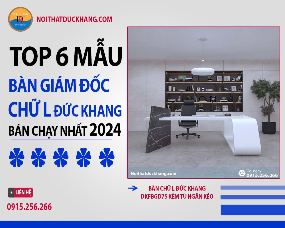 Bàn chữ L Đức Khang DKFBGD75 kèm tủ ngăn kéo