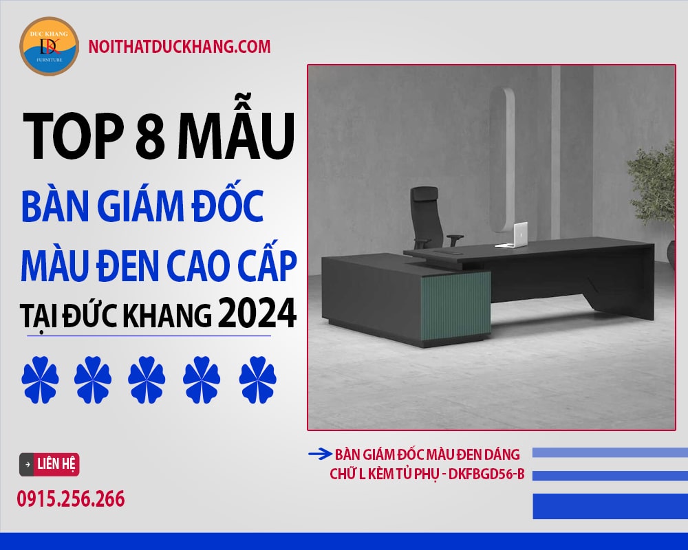 Bàn giám đốc màu đen dáng chữ L kèm tủ phụ - DKFBGD56-B