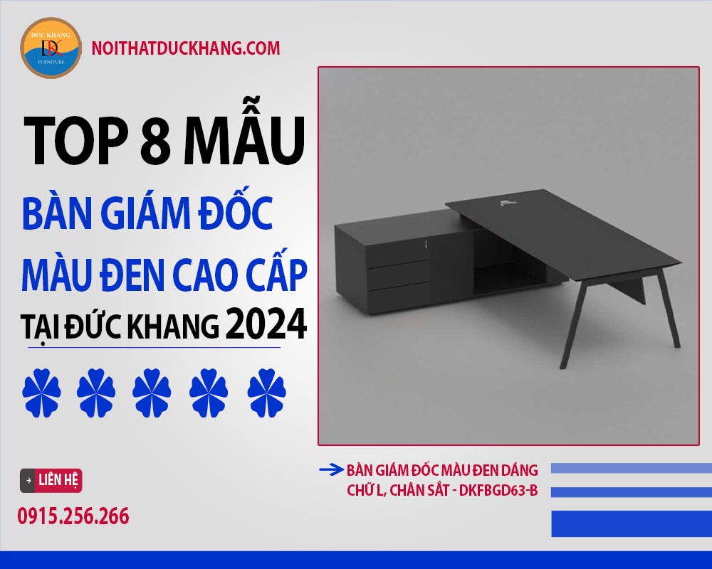 Bàn giám đốc màu đen dáng chữ L, chân sắt - DKFBGD63-B