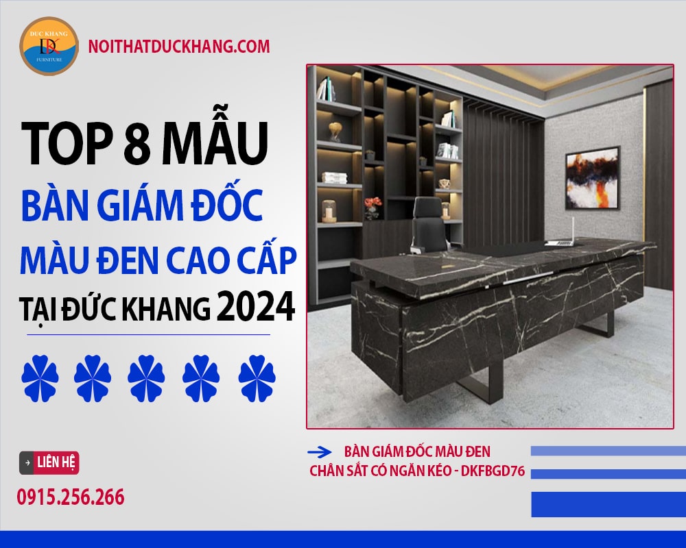 Bàn giám đốc màu đen chân sắt, có ngăn kéo - DKFBGD76