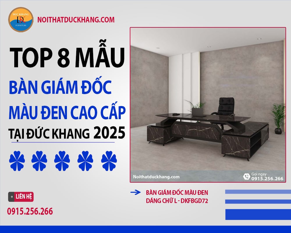 Bàn giám đốc màu đen dáng chữ L - DKFBGD72 Bàn giám đốc màu đen dáng chữ L - DKFBGD72