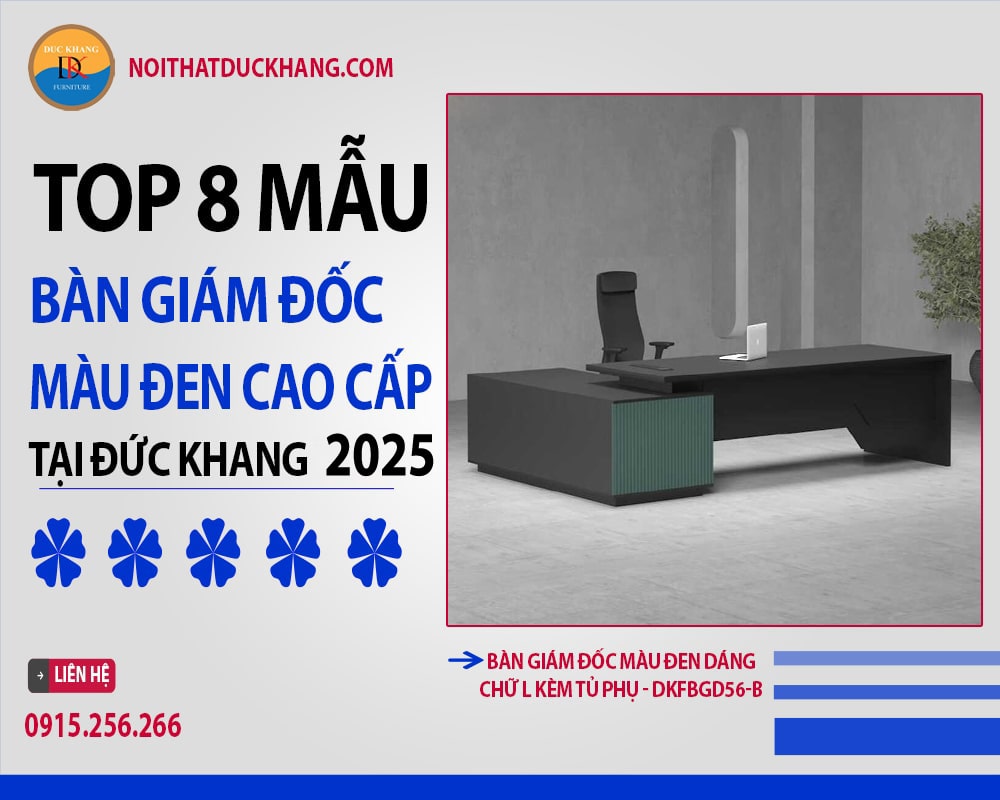 Bàn giám đốc màu đen dáng chữ L kèm tủ phụ - DKFBGD56-B Bàn giám đốc màu đen dáng chữ L kèm tủ phụ - DKFBGD56-B