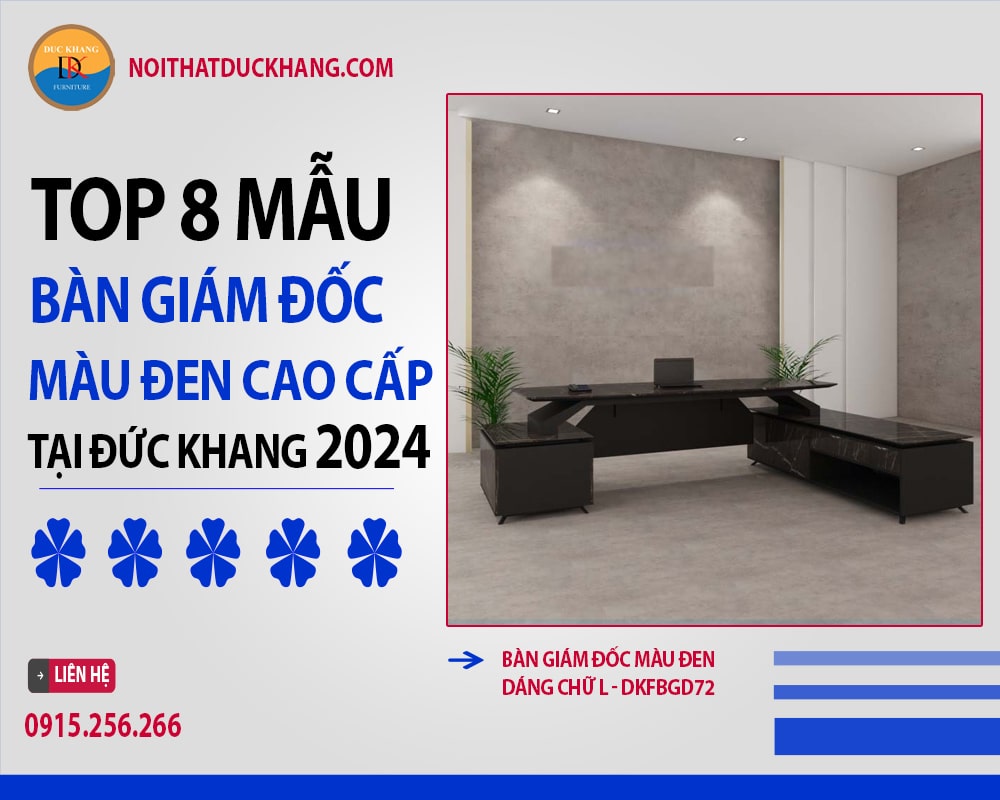 Bàn giám đốc màu đen dáng chữ L - DKFBGD72