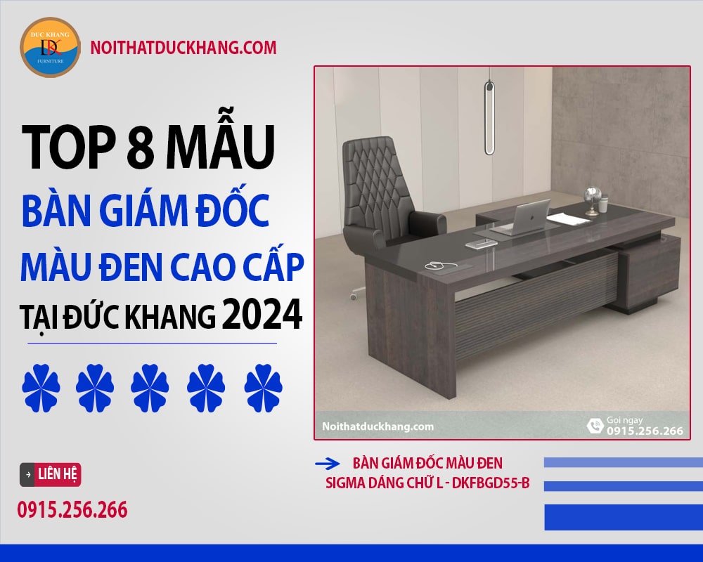 Bàn giám đốc màu đen Sigma dáng chữ L - DKFBGD55-B