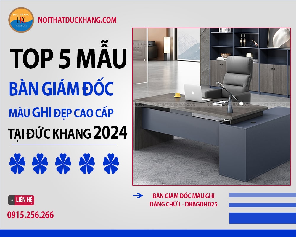 Bàn giám đốc màu ghi dáng chữ L - DKBGDHD25