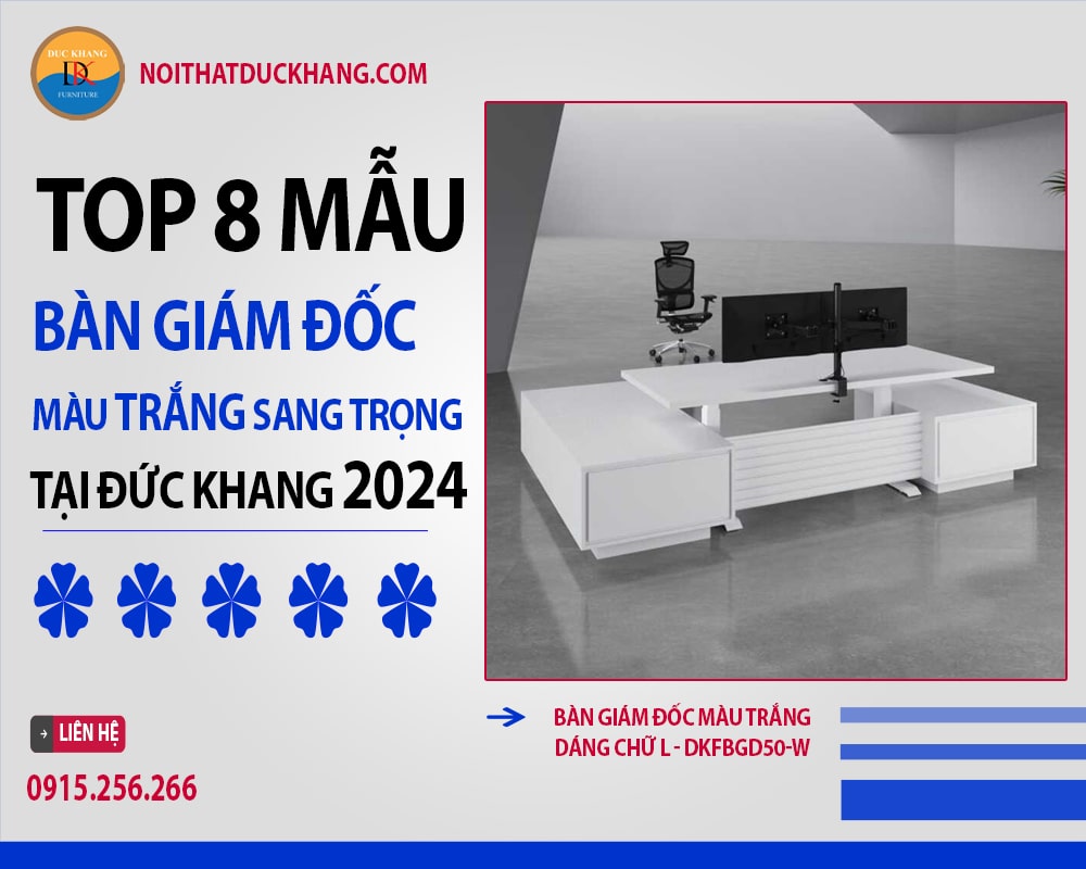 Bàn giám đốc màu trắng dáng chữ L - DKFBGD50-W