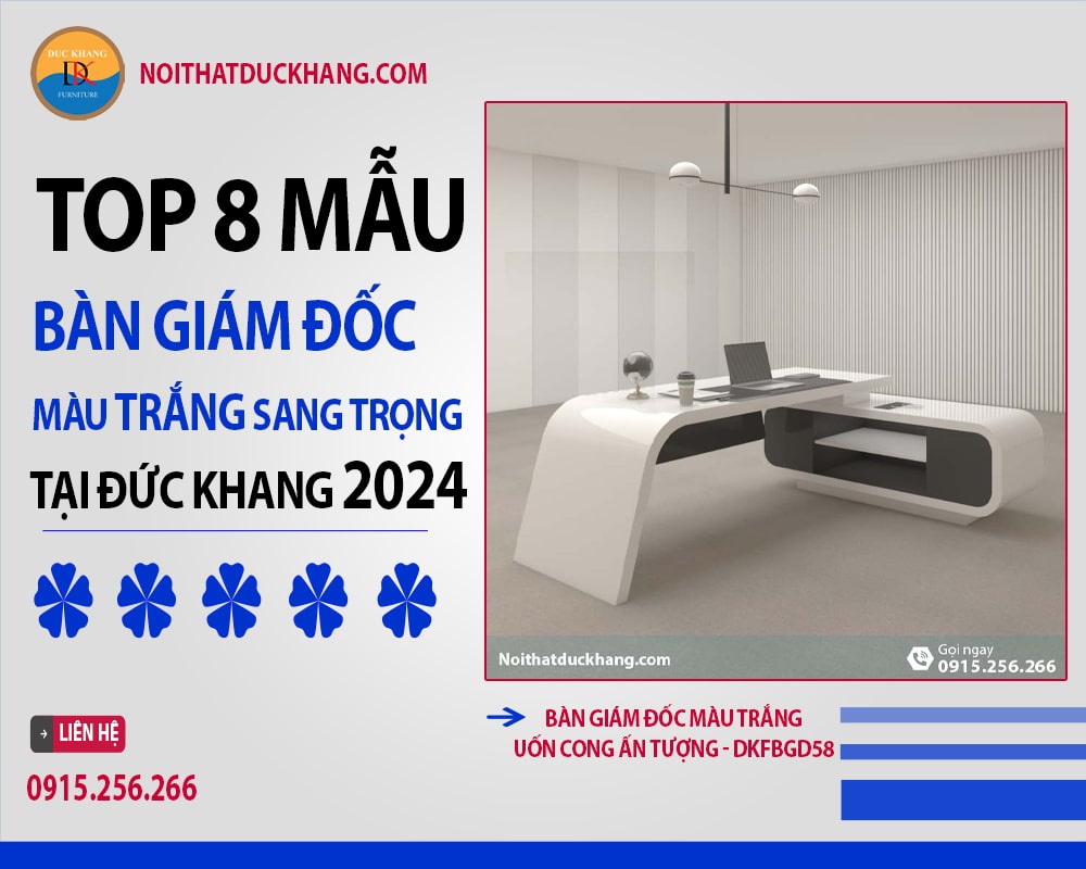 Bàn giám đốc màu trắng uốn cong ấn tượng - DKFBGD58