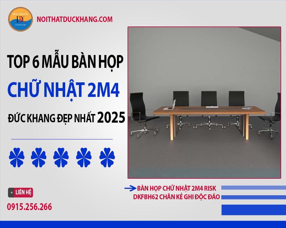 Bàn họp chữ nhật 2m4 Risk DKFBH62 chân kẻ ghi độc đáo