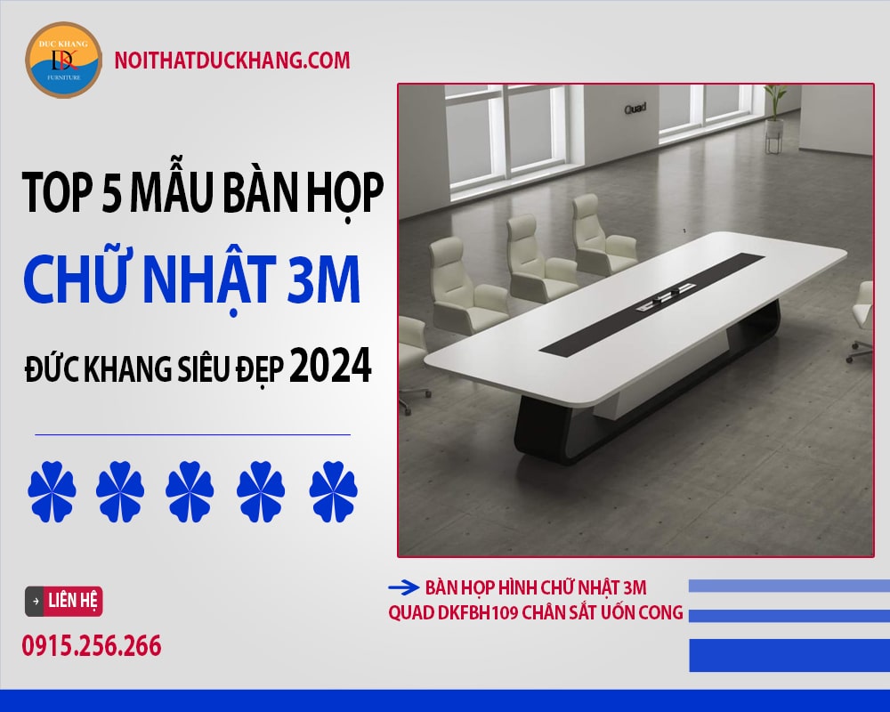 Bàn họp hình chữ nhật 3m Quad DKFBH109 chân sắt uốn cong