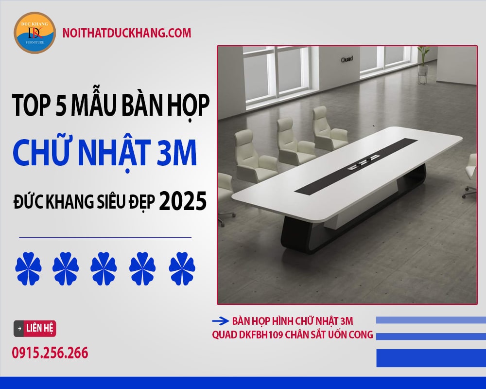 Bàn họp hình chữ nhật 3m Quad DKFBH109 chân sắt uốn cong