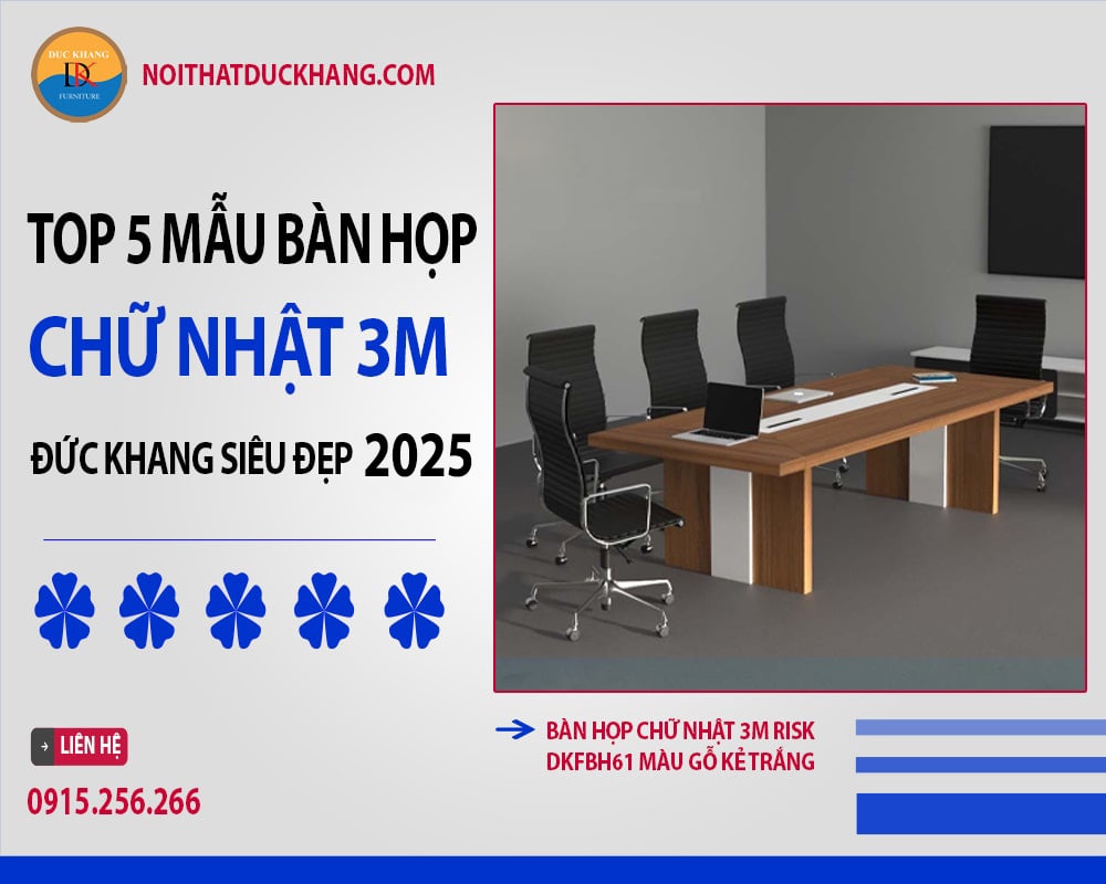 Bàn họp chữ nhật 3m Risk DKFBH61 màu gỗ kẻ trắng