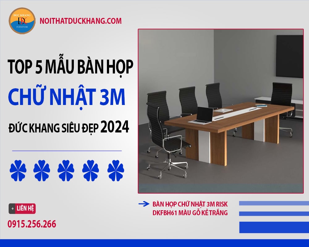 Bàn họp chữ nhật 3m Risk DKFBH61 màu gỗ kẻ trắng