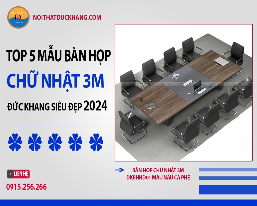 Bàn họp chữ nhật 3m DKBHHD01 màu nâu cà phê