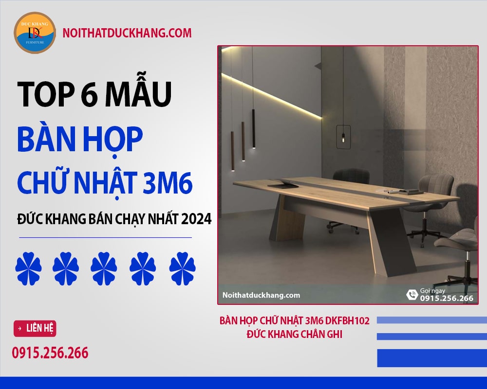 Bàn họp chữ nhật 3m6 DKFBH102 Đức Khang chân ghi