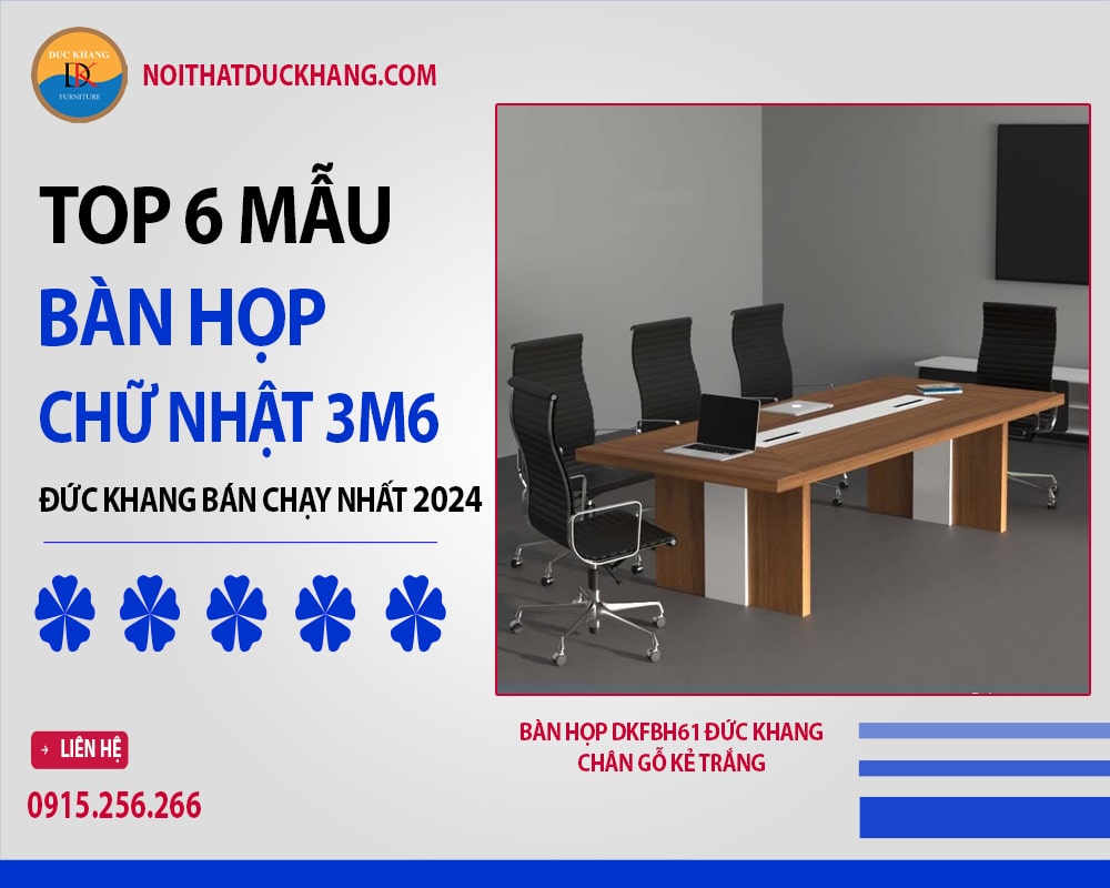 Bàn họp DKFBH61 Đức Khang chân gỗ kẻ trắng