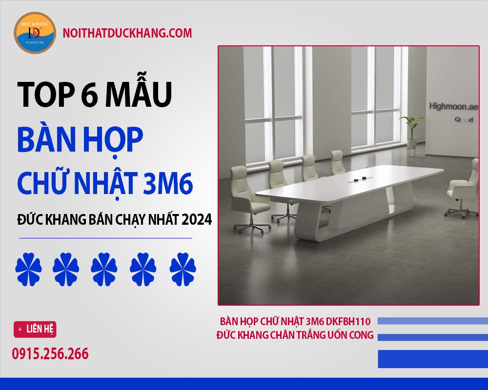 Bàn họp chữ nhật 3m6 DKFBH110 Đức Khang chân trắng uốn cong